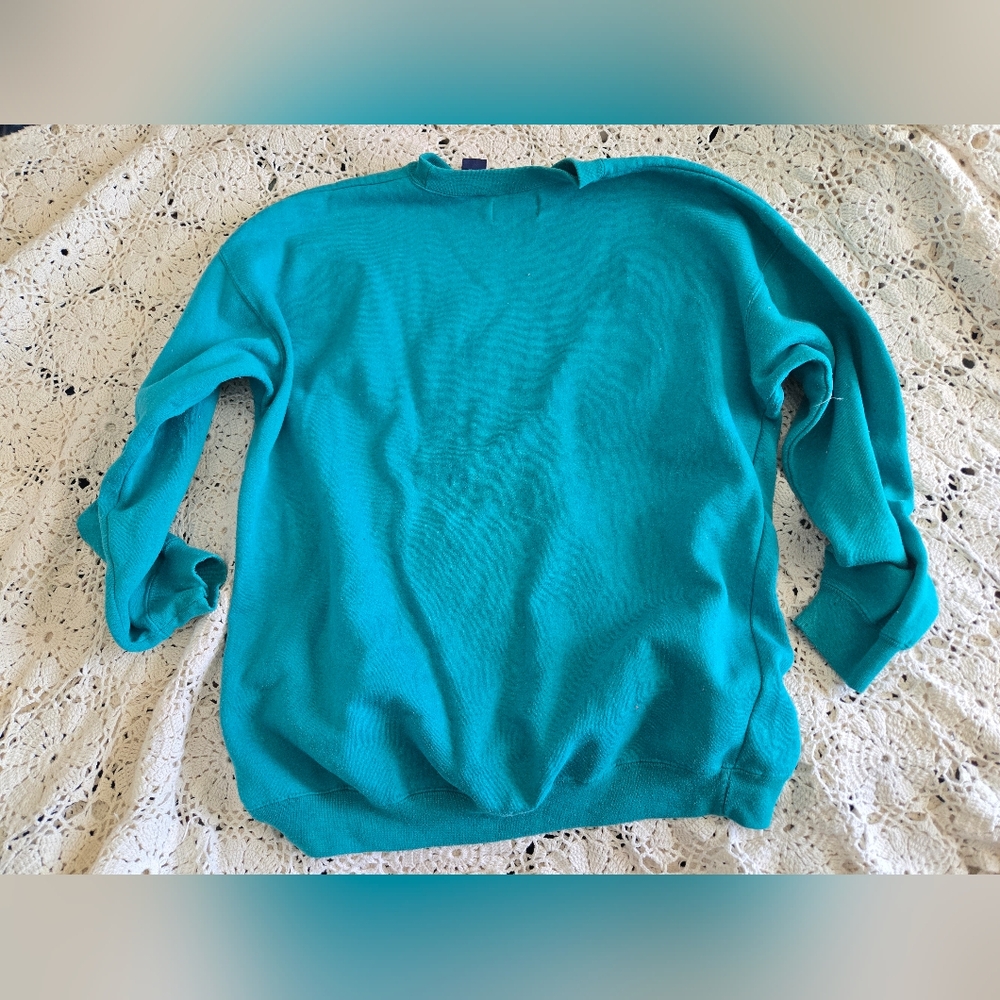 Vintage Weekend Edition Teal Cabin Snow Scene Sweatshirt 90s M - Picture 6 of 8